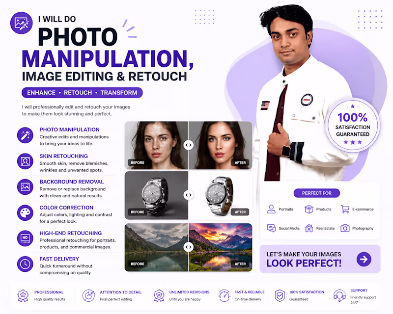 Cover image for I will do photo manipulation, image editing and retouch
