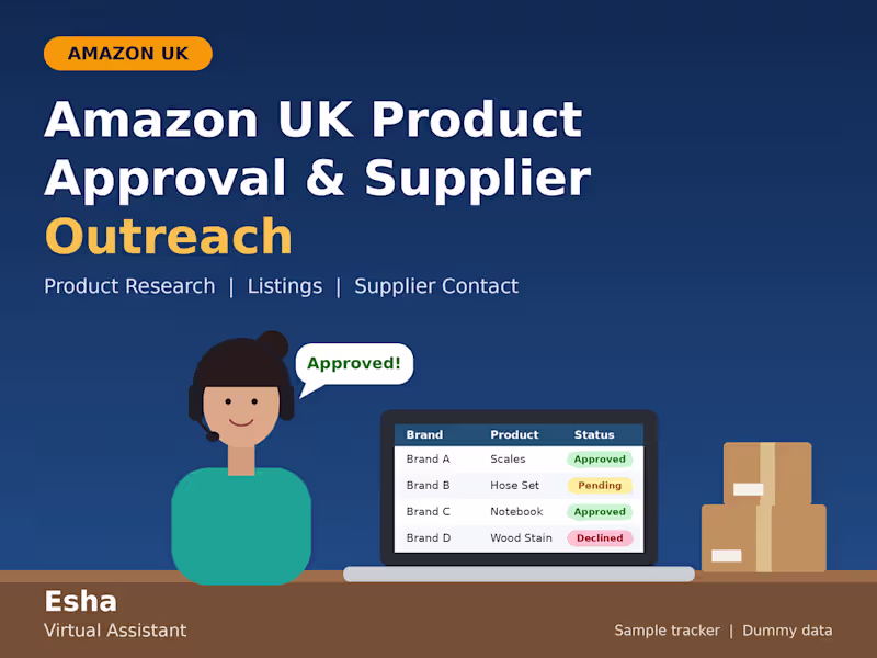 Cover image for  Amazon UK Product Approval, Supplier Outreach & Listing