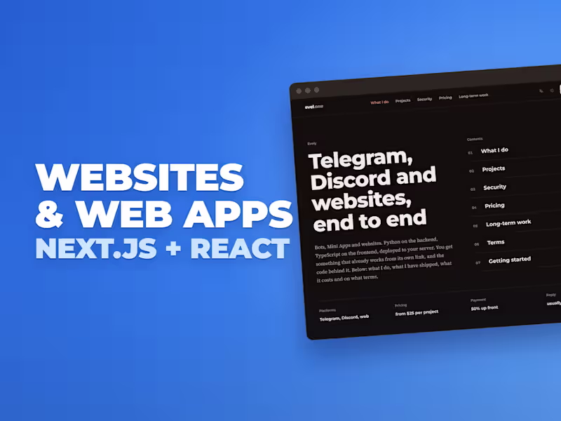 Cover image for Website or web app in React and Next.js, Python backend