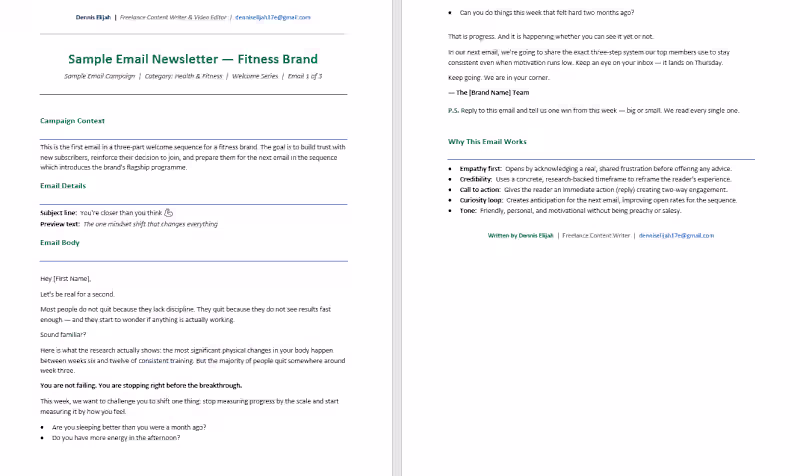 Cover image for Sample Email Newsletter — Fitness