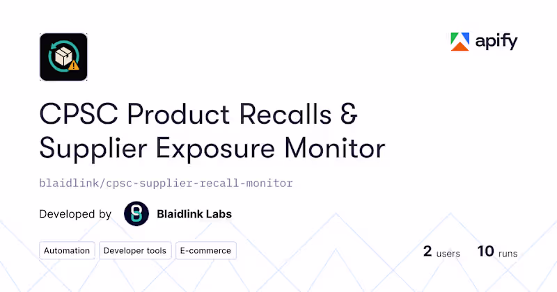 Cover image for CPSC Supplier Recall Exposure Monitor