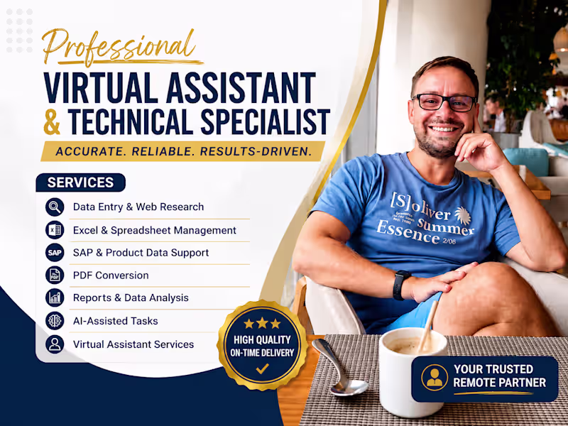 Cover image for Virtual Assistance, Data Entry & Web Research Specialist & more