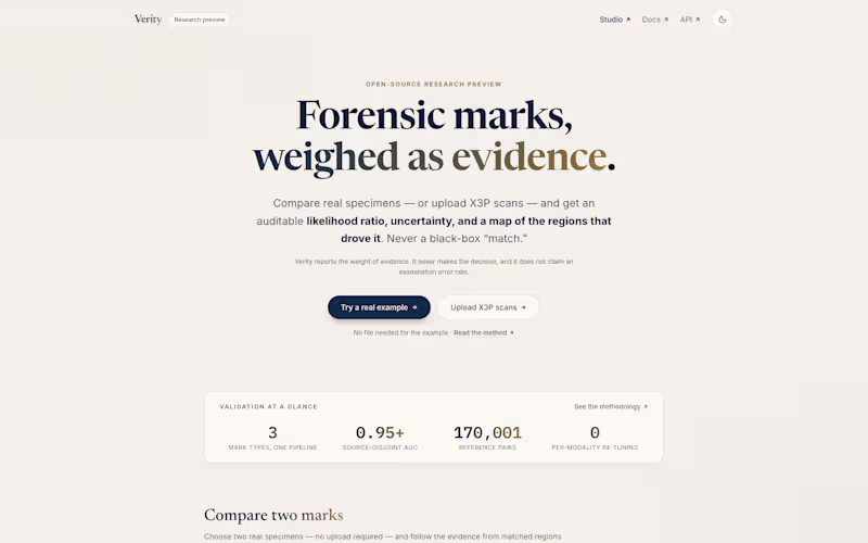 Cover image for Verity: a calibrated forensic comparison