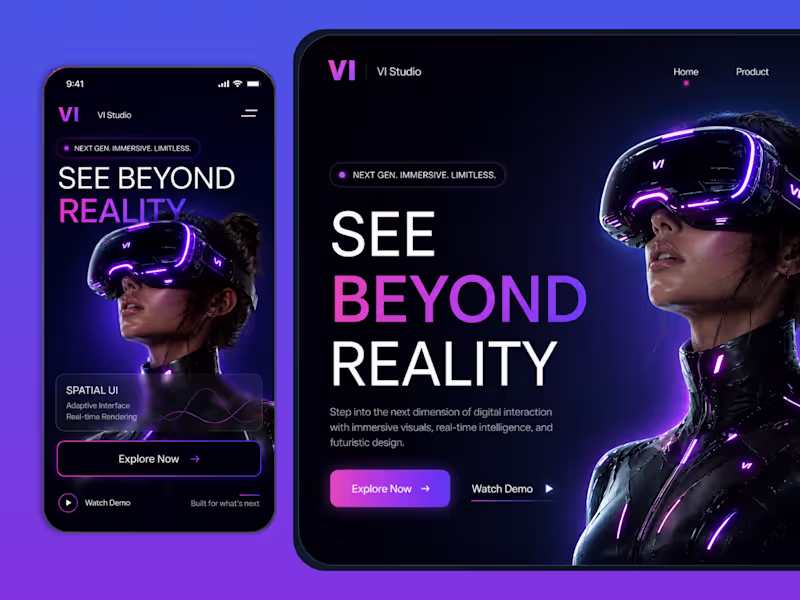 Cover image for VR / AR Futuristic Landing Page — Web & Mobile UI Design