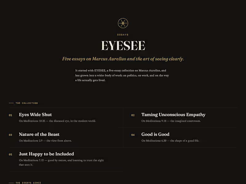 Cover image for EYESEE

Five essays, each built on