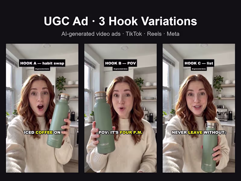 Cover image for AI UGC Video Ad – 3 Hook Variations