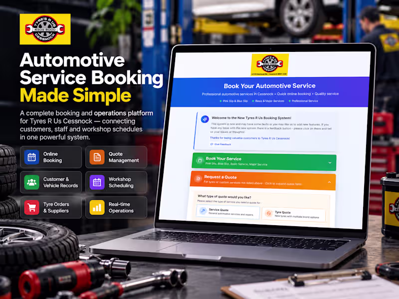 Cover image for Tyres R Us Booking System Development