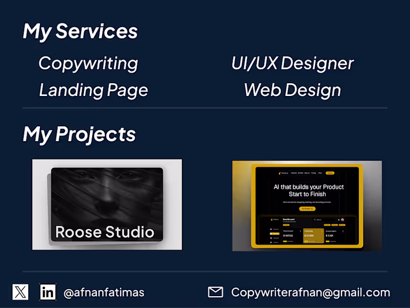 Cover image for Copywriter | UI/UX Designer | Web Designer | Landing Page