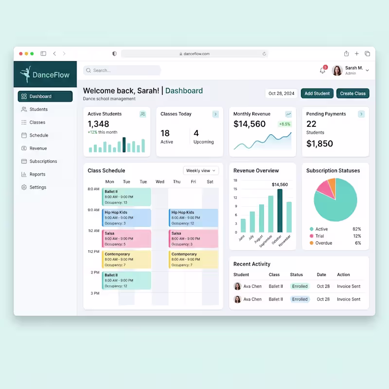 Cover image for DanceFlow: Multi-Tenant Studio Management SaaS
The