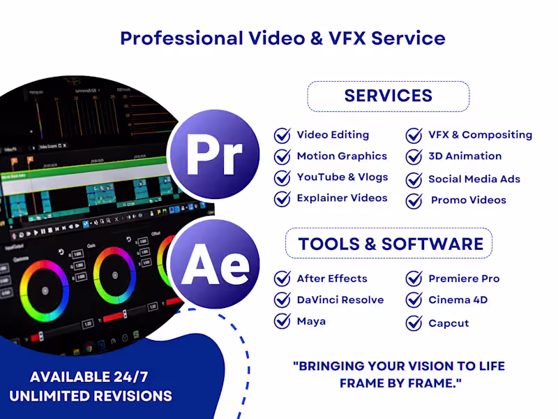 Cover image for Full Post-Production: Editing, Motion Design & VFX