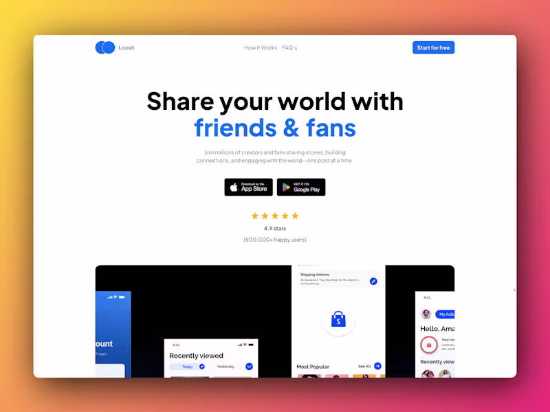 Cover image for Loosh - Mobile App Landing Page