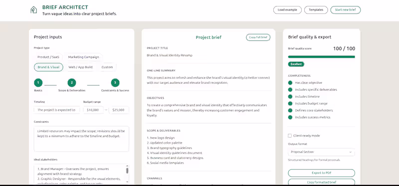 Cover image for Brief Architect is a smart, structured briefing engine desig...