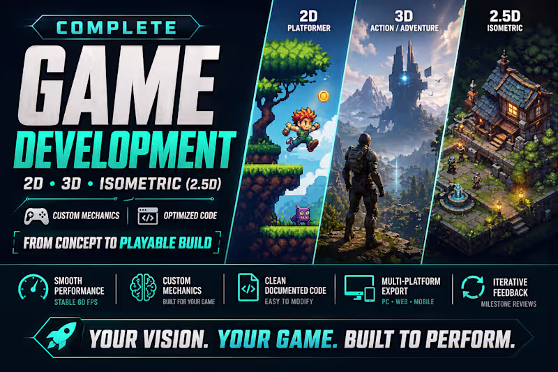 Cover image for Game Development (2D, 3D, & Isometric) with Custom Mechanics 