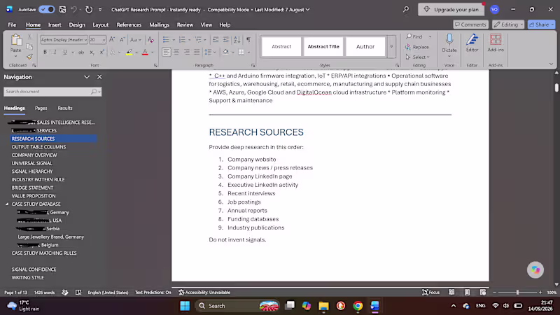 Cover image for ChatGPT research prompt tailored to the client's services an...