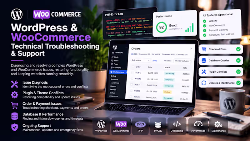 Cover image for WordPress & WooCommerce Troubleshooting, Debugging