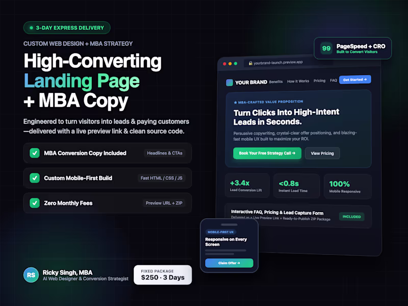 Cover image for High-Converting Custom Landing Page + MBA Conversion Copy