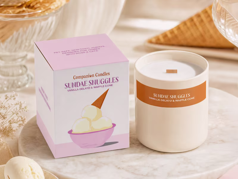 Cover image for Sundae Snuggles Candle Packaging & Illustration