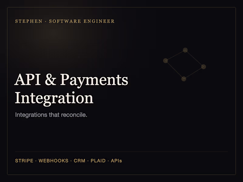Cover image for Third-party API & payments integration (Stripe, CRMs, more)