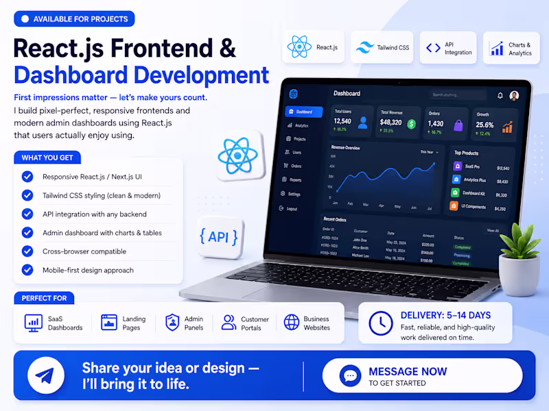 Cover image for React.js Frontend & Dashboard Development