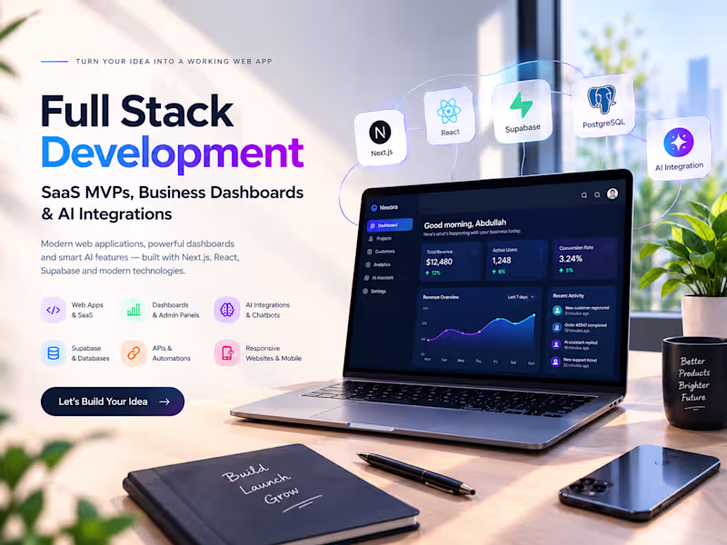 Cover image for Full Stack Developer | SaaS, AI Integration & Supabase 