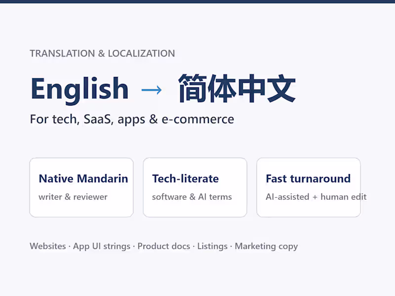 Cover image for English to Simplified Chinese Translation for Tech & SaaS