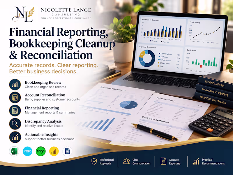 Cover image for Financial Reporting, Bookkeeping Cleanup & Reconciliation