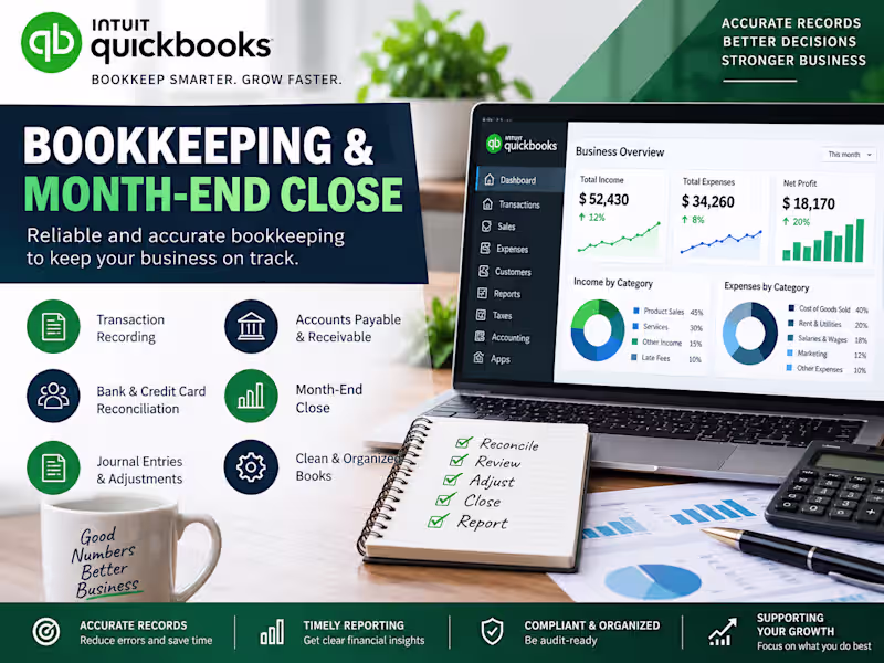 Cover image for Monthly Bookkeeping & QuickBooks Accounting
