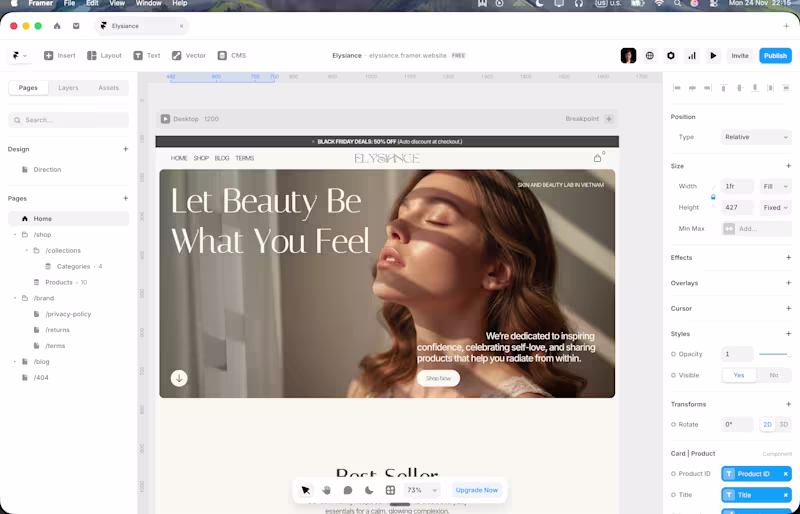 Cover image for Recent template Preview link: https://elysiance.framer.website/