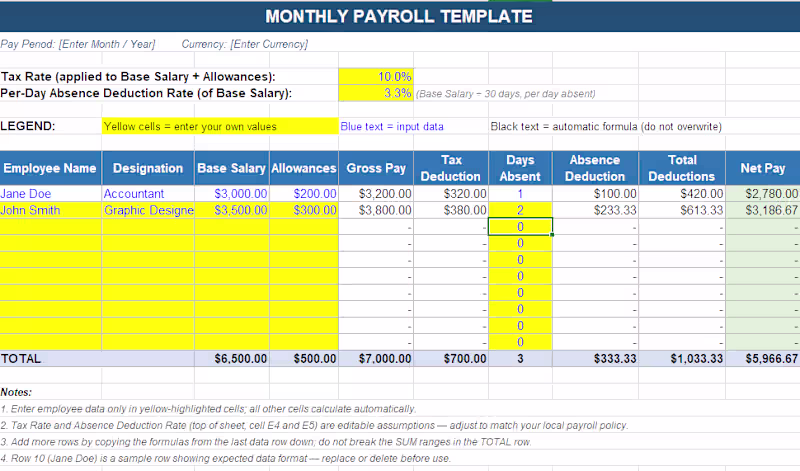 Cover image for Sample Monthly Payroll Template on Excel 