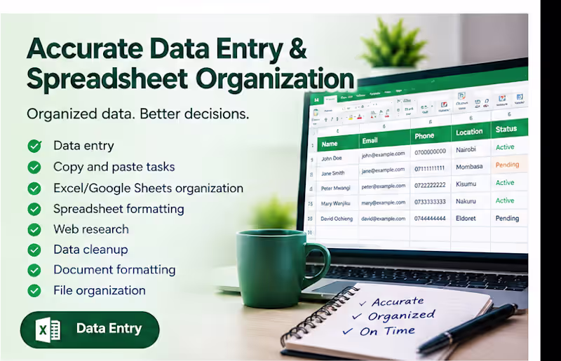 Cover image for Accurate Data Entry & Spreadsheet Organization