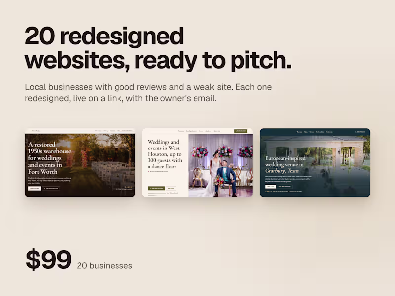Cover image for 20 website redesigns of real businesses, ready to pitch
