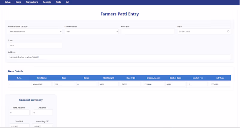 Cover image for Development of Transaction & Billing Module for Farmers Patti
