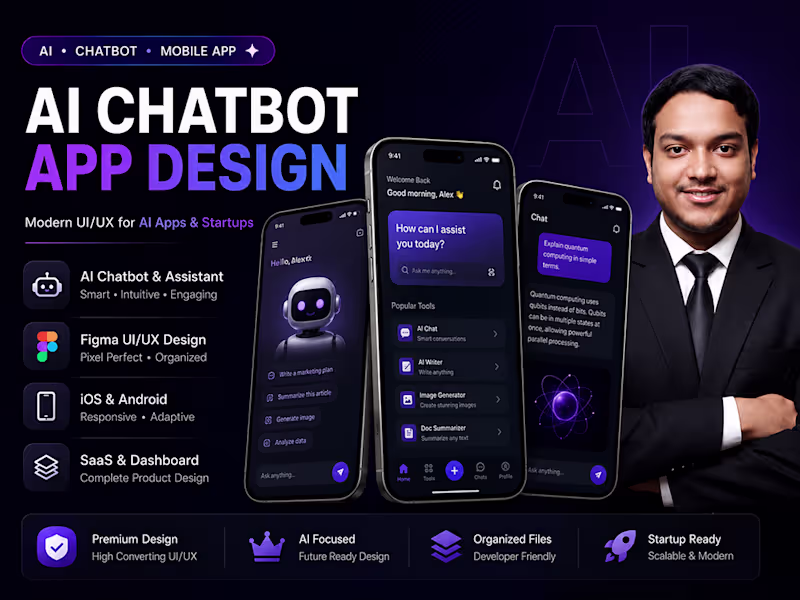 Cover image for AI Chatbot & Assistant Mobile App UI UX Design in Figma