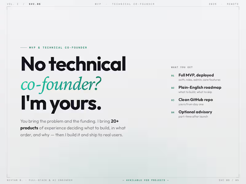 Cover image for MVP Build and Technical Co-Founder for Hire