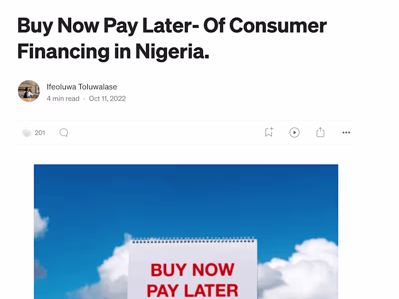 Cover image for Buy Now Pay Later- Of Consumer Financing in Nigeria.