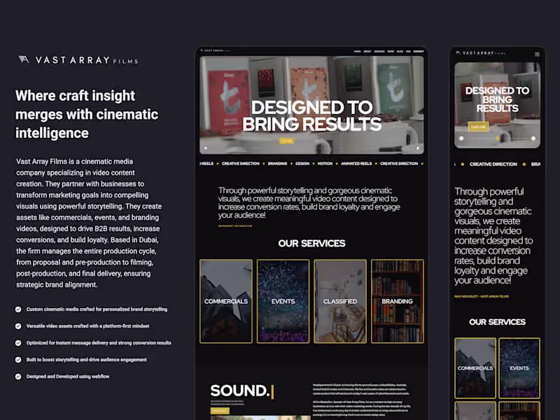 Cover image for Vast Array Films | Webflow Build