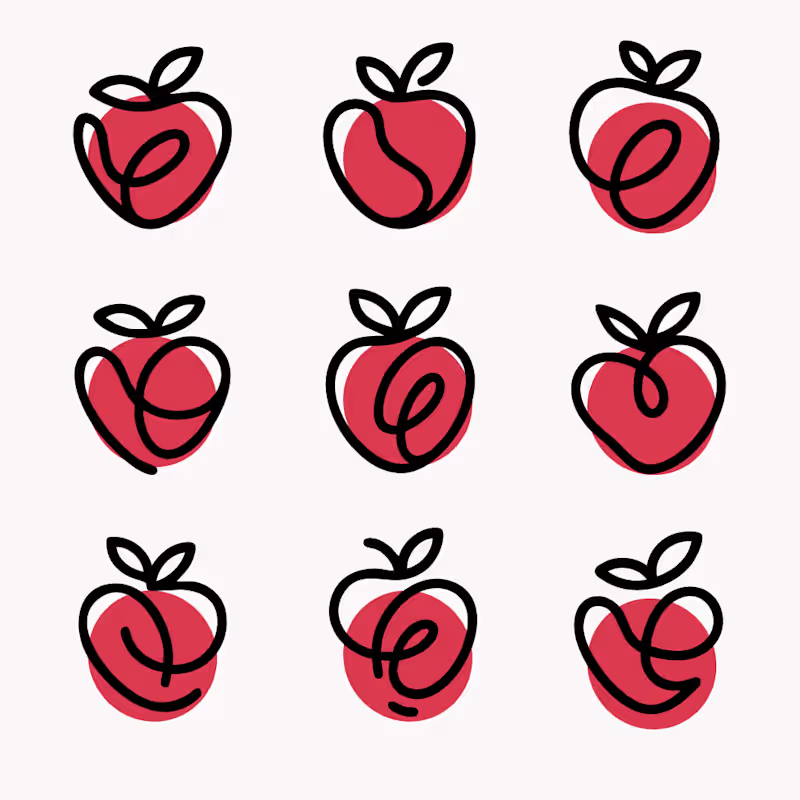 Cover image for 9 monoline apple marks with consistent stroke logic and vers...