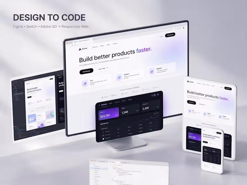 Cover image for Design to Code — Figma, PSD & XD to Responsive HTML/CSS