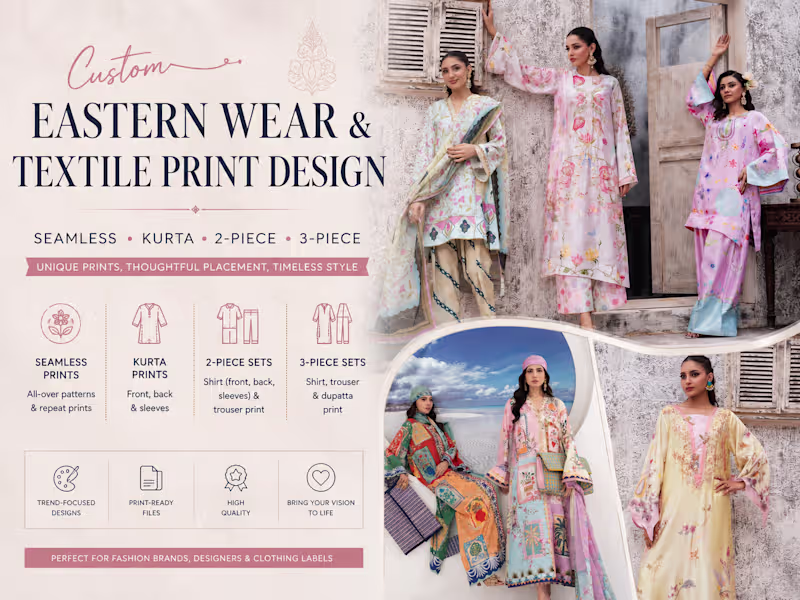 Cover image for Eastern Wear Print Design | Seamless, 2-Piece & 3-Piece