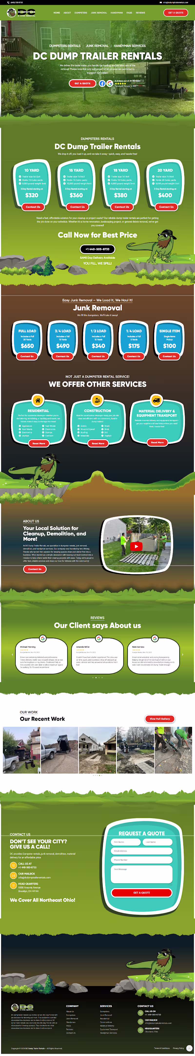 Cover image for Dump Trailer Rental Website | Local Service Business Design
