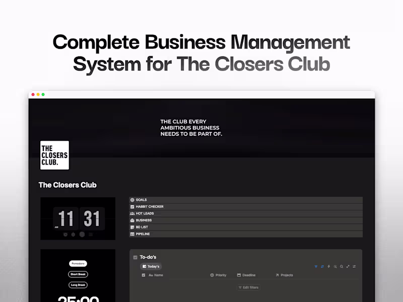 Cover image for Notion Workspace Design for The Closers Club
