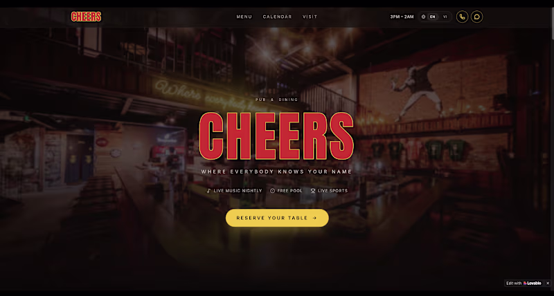 Cover image for Cheers - Website for a Bar & Restaurant
