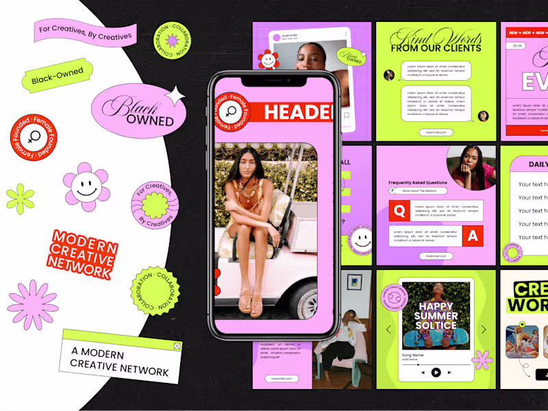 Cover image for Feminine Instagram Templates | Retro Stickers