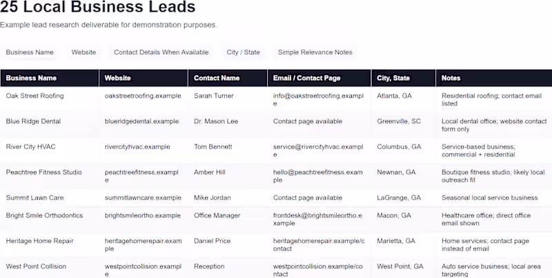 Cover image for Sample project: 25 local business leads for local business p...