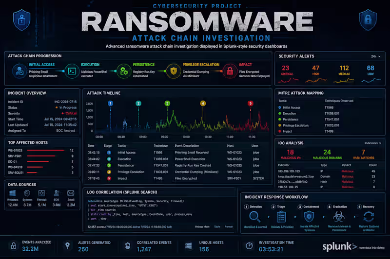 Cover image for Ransomware Attack Chain Investigation - Splunk SOC Analysis