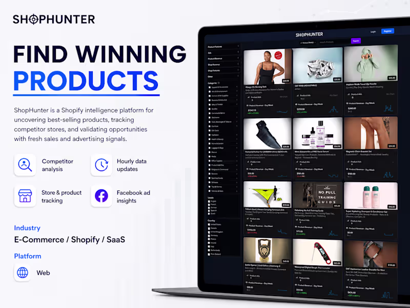Cover image for ShopHunter — Shopify Sales Spy & Product Research Tool