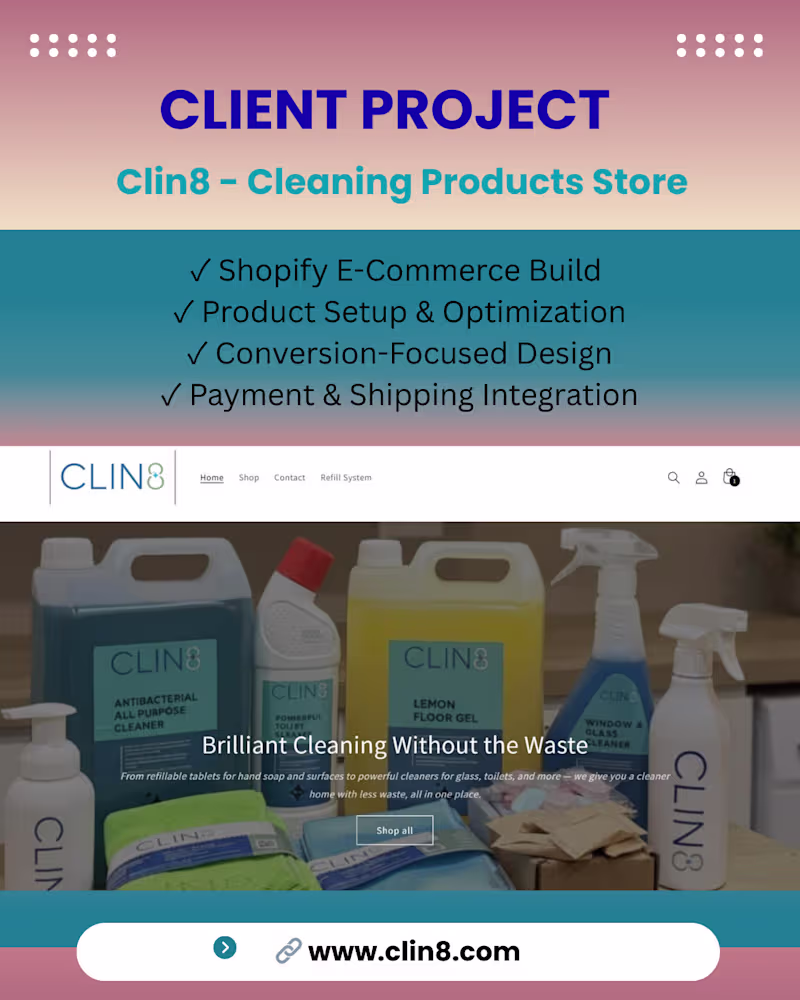 Cover image for Clin8 - Shopify E‑Commerce Store • Full Shopify store built ...