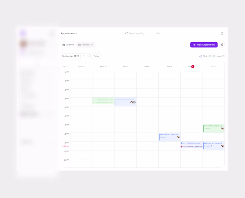 Cover image for Full calendar ui, helps user view and open appointment details.