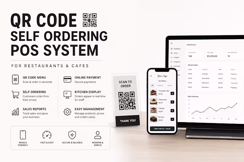 Cover image for I will build a POS system with QR code self ordering for your re