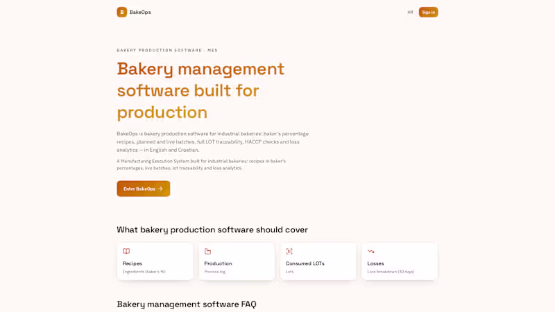 Cover image for BakeOps: Bakery Manufacturing Execution System